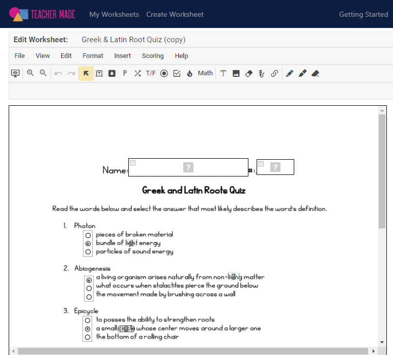 Greek and Latin Roots Quiz - Classwork.com