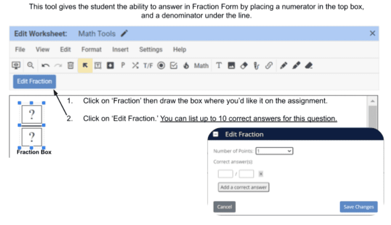 Digital Worksheet Fraction Tools