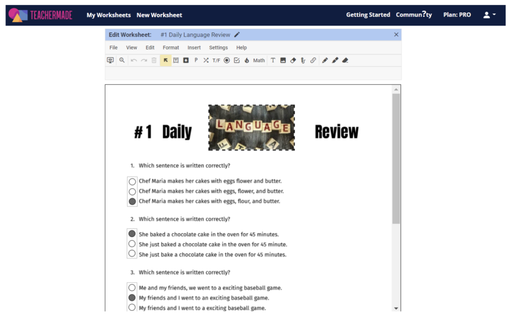 ELA Digital Worksheets - Daily language review