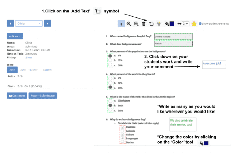 student comment text boxes