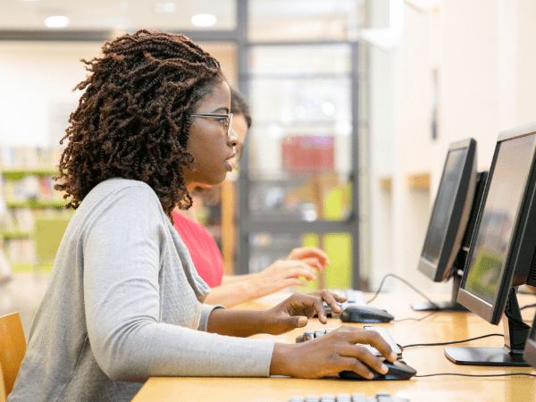 A student learning on a computer.