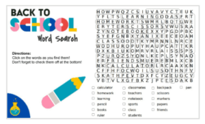 Back to school word search.