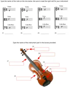 Beginning Orchestra Activty made with TeacherMade A music exercise.