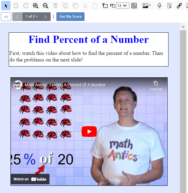 A video exercise on percentages.