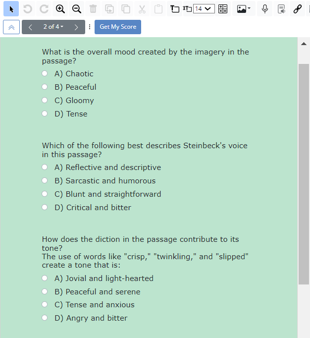 A mutiple choice worksheet.