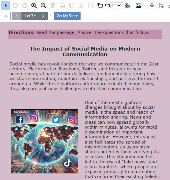 HS ELA Activity Made With TeacherMade A reading exercise related to Social Media and Modern Communication. Reading material Science exercise English language Study Material Classwork studio