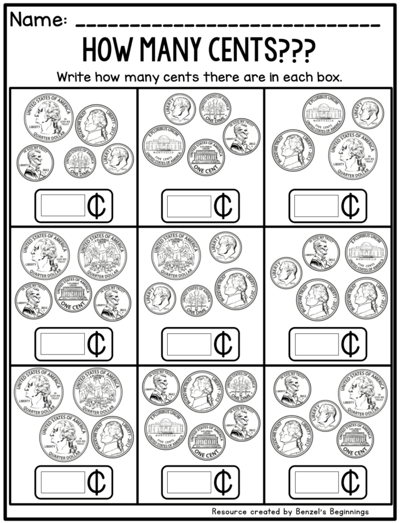 Money Currency Coins Numeracy exercise Mathematics exercise Seasonal passage Classwork studio