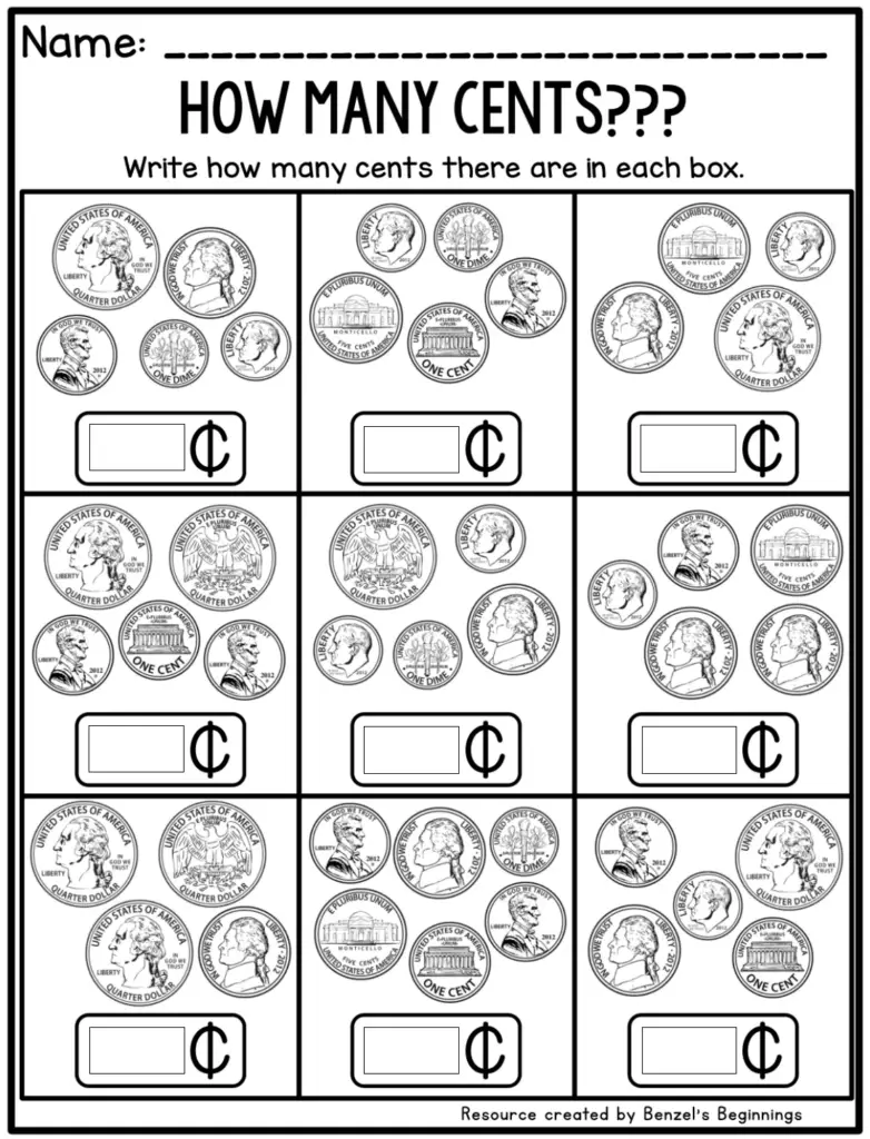 Money Currency Coins Numeracy exercise Mathematics exercise Seasonal passage Classwork studio
