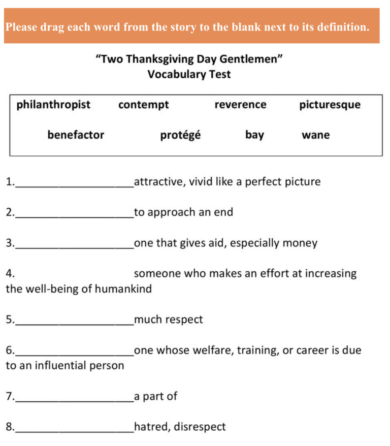 Vocabulary Test: Match Words to Definitions