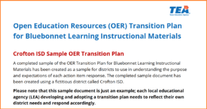 TEA promotes best practices in its sample Crofton ISD Transition Plan