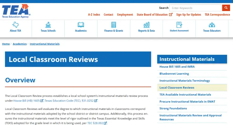 Local Classroom Review compliance is mandatory for TX schools under HB 1605