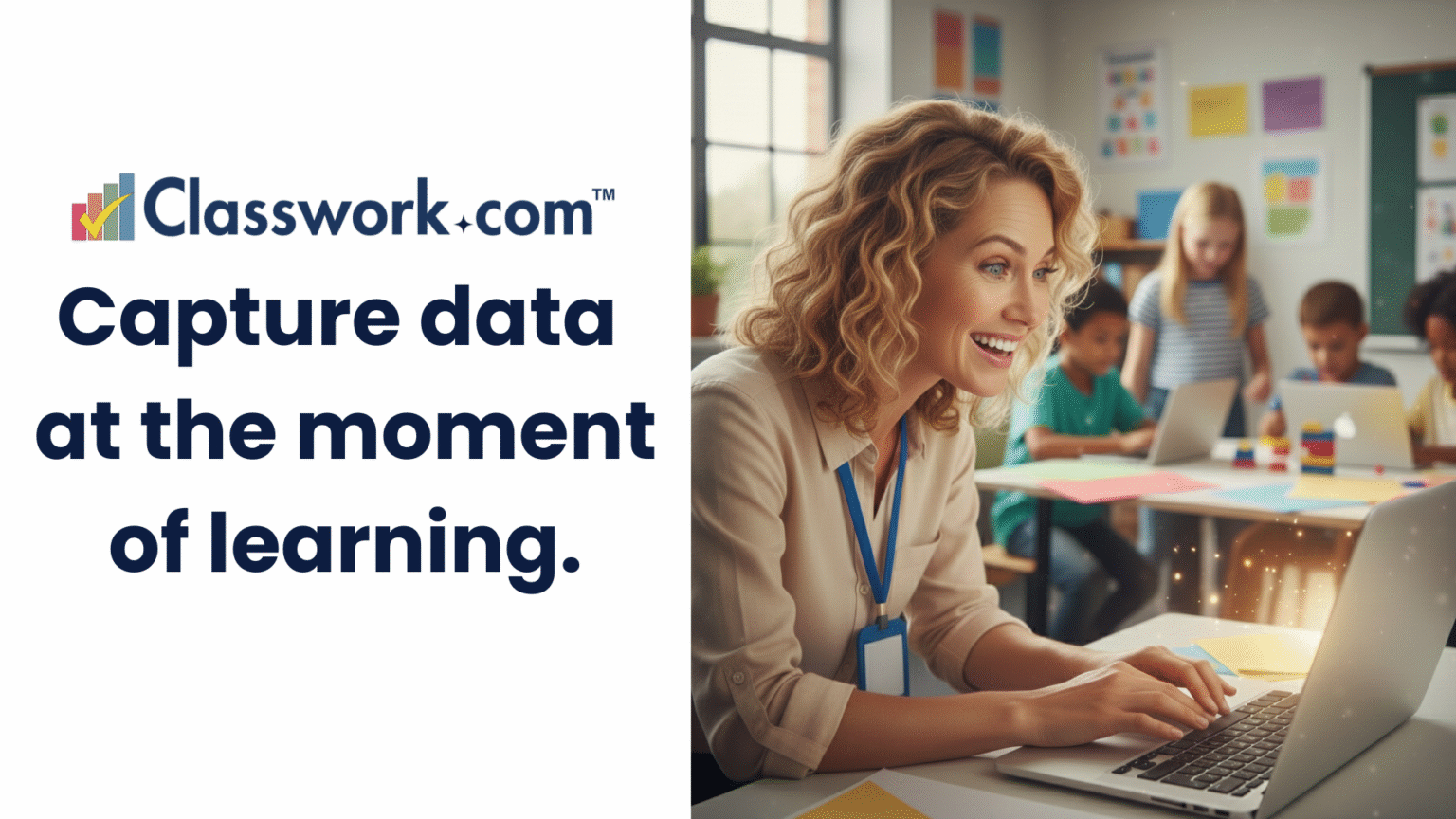 Teacher looking at live data with actionable insights in the Classwork platform.