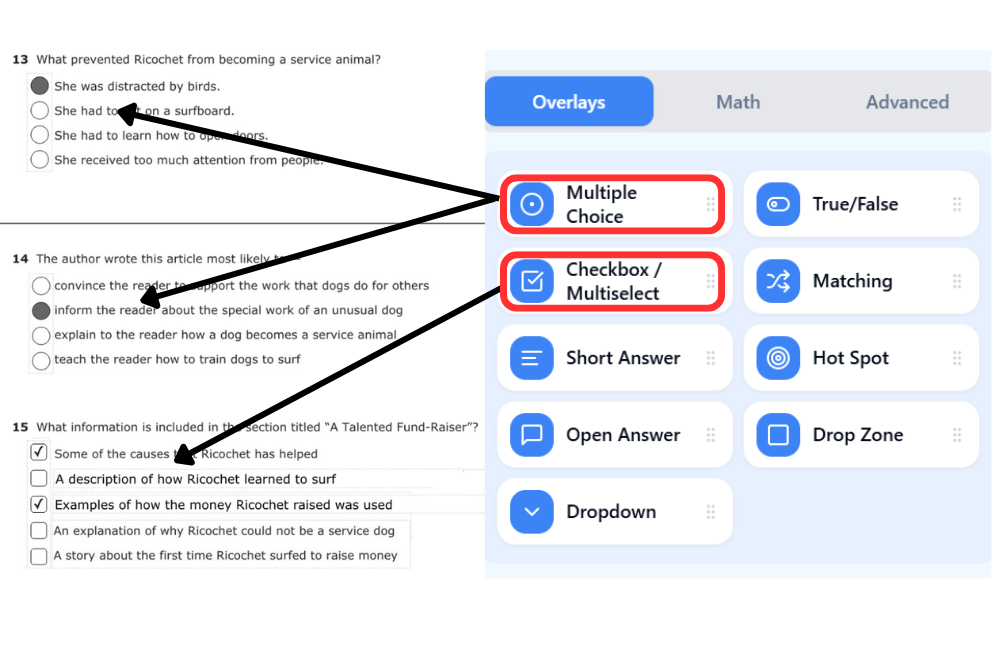 Create interactive lessons using Classwork’s editor with question types and auto grading