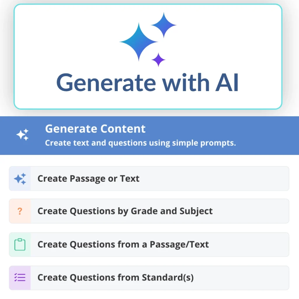 Classwork AI Content Assistant dashboard showing options to generate quick activities.