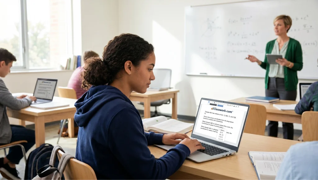 Focused student using classroom technology to complete a math lesson, demonstrating how instructional intelligence tools replace passive gamified edtech platforms.