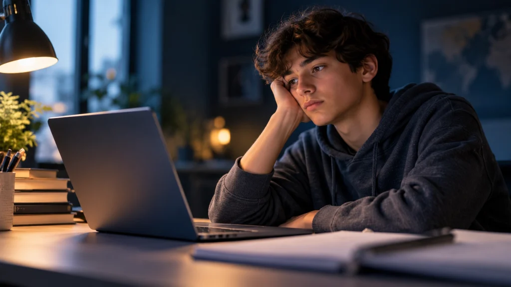 Student completing an online assignment in the age of AI and academic integrity.