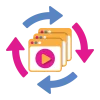 Three media files with arrows circling.